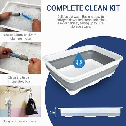 9 Pack CPAP Tube Cleaning Kit, Collapsible Wash Basin, CPAP Hose Holder, CPAP Tube Clips, CPAP Tubing Holder, Tube Cleaning Brush Fits for Standard15-22mm Diameter Tubing with Storage Bag