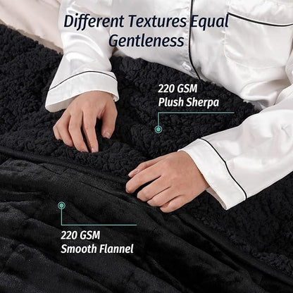 Wemore Sherpa Fleece Weighted Blanket for Adult, 15 lbs Dual Sided Cozy Fluffy Heavy Blanket, Ultra Fuzzy Throw Blanket with Soft Plush Flannel Top, 80 x 87 inches, Black on Both Sides
