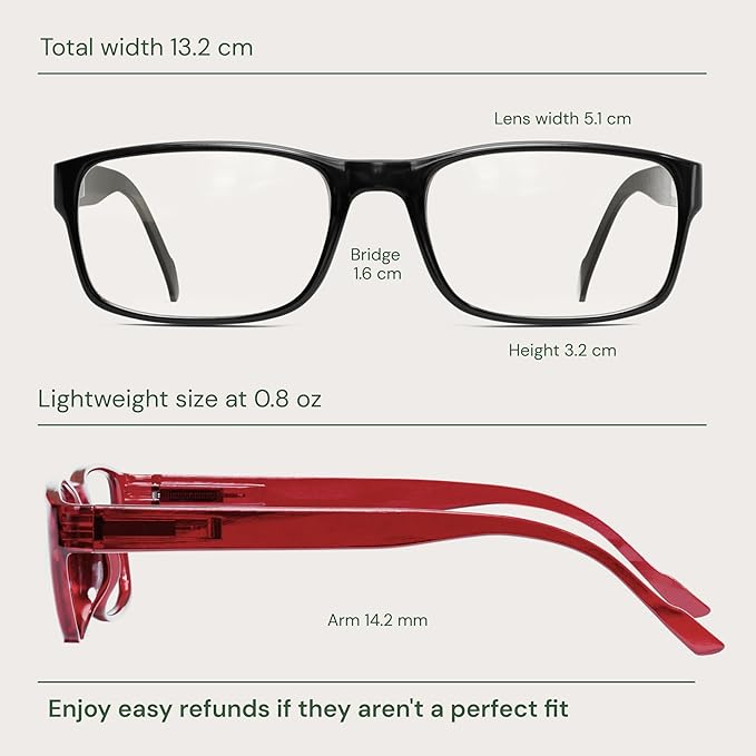 Gaoye 2-Pack of Reading Glasses +1.75 - Blue-Light Filter, UV Protection - Readers with Rectangle Frames