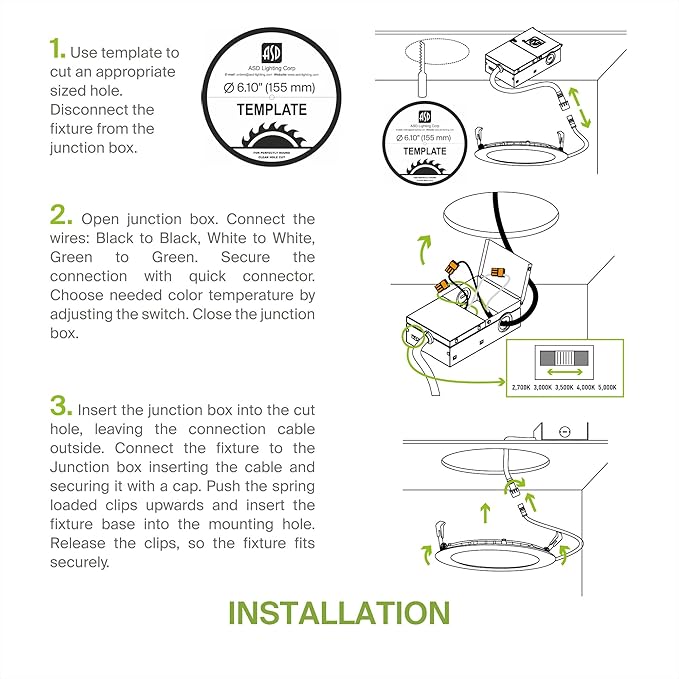 ASD 6 Pack LED Recessed Lighting 6 Inch 15W, 5 CCT 2700K-5000K CRI90+, IC Rated Ultra Thin Dimmable Ceiling Lights with J Box, Canless Wafer Downlight, Round Slim Panel Light, UL Energy Star, Black