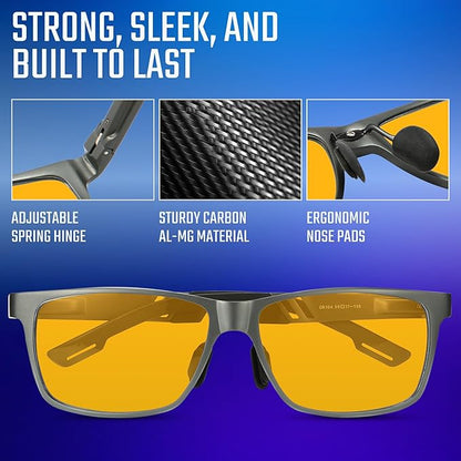 Carbon Blue Light Blocking Glasses Men for Computer, Gaming, Metal Frame Green Light Protection Night Driving Glasses for Man