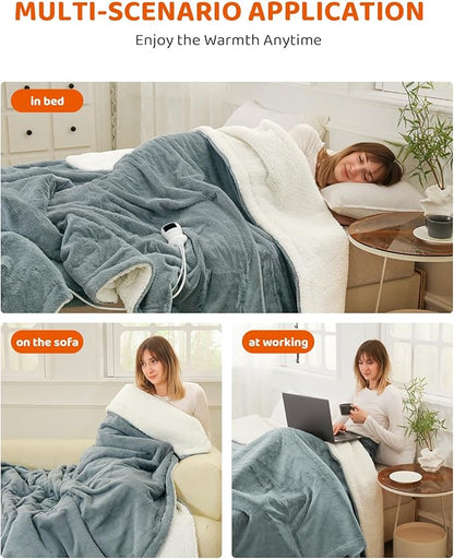 Heated Blanket Full Size Electric Blanket, Faux Fur Heat Blanket, Super Soft Cozy Heating Blanket with 9 Heating Levels & 1-9 Hours Auto Off, Fast Heating & Overheat Protection, 72" x 84", Gray