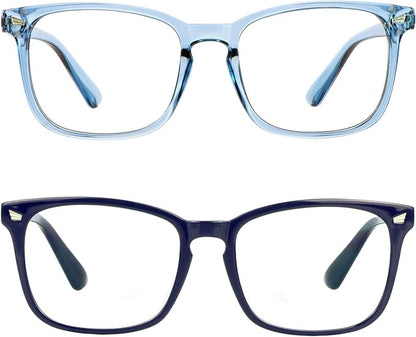 LifeArt 2 Pairs Blue Light Blocking Glasses with Spring Hinge, Anti Eyestrain, Computer Reading Glasses, Gaming Glasses, TV Glasses for Women Men, Anti UV, Anti Glare (Navy&Blue, +1.25 Magnification)