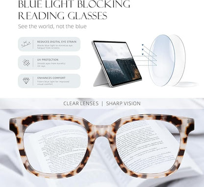 Reading Glasses for Women Men - Blue Light Blocking Magnifying Readers,Oprah Square Anti-Glare Computer Eyeglasses