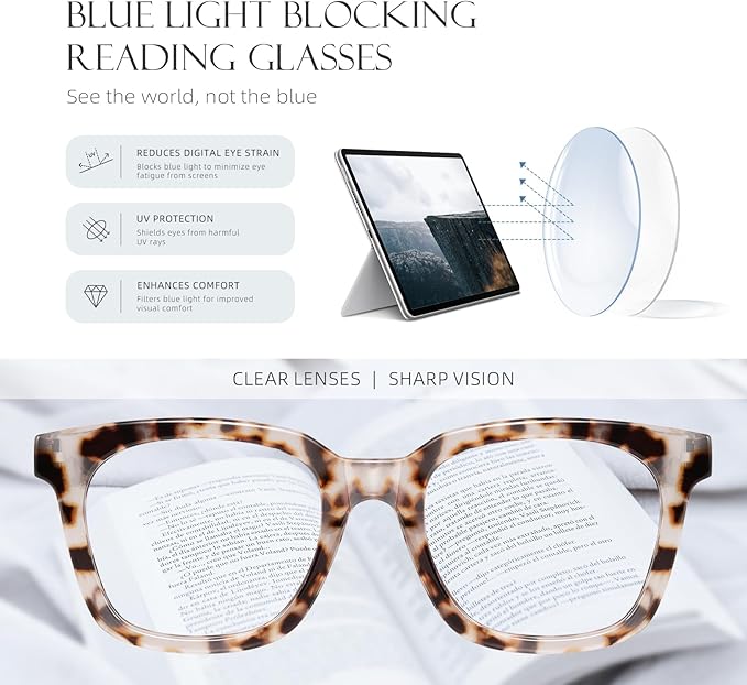 Reading Glasses for Women Men - Blue Light Blocking Magnifying Readers,Oprah Square Anti-Glare Computer Eyeglasses