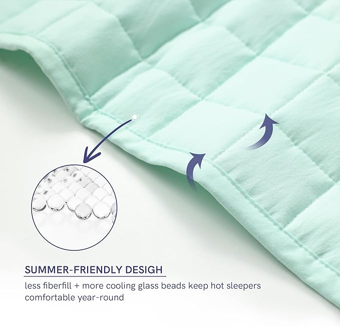 YnM King Size Weighted Blanket for Adults (88x104 Inches, 20 Pounds, Mint Green), Exclusive Smallest Compartments with Glass Beads, Heavy Bed Blanket for Two Persons of 90~160lbs on Queen or King Bed