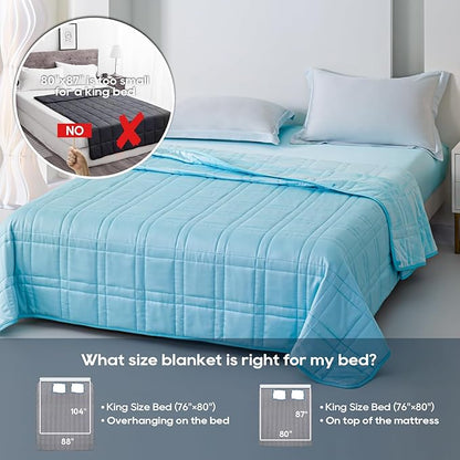 Weighted Blanket King Size 25lbs(88''x104'', Dual-Sided), Reversible King Weighted Blanket with Cozy Warm Velvet & Cooling Tencel Fabric for Adults & Couple All Season - Carry Bag Included, Lake Blue