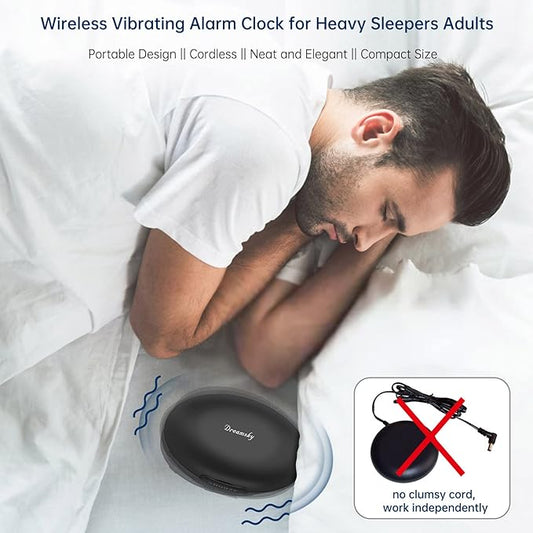 DreamSky Vibrating Alarm Clock for Heavy Sleepers - Bed Shaker Alarm Clock Under Pillow for Adults Teens Kids & Hearing Impaired, Rechargeable Battery Operated for Bedroom, Travel, Auto DST, Backlight