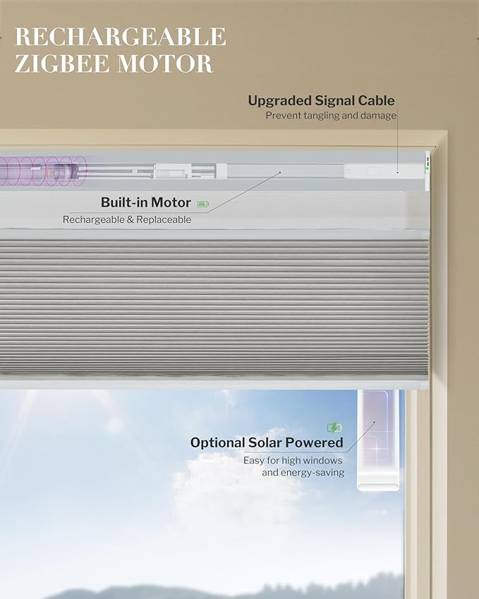 Graywind Motorized Day Night Cellular Shades with Remote, Smart Honeycomb Blinds Compatible with Alexa & Google Home, Custom Size Blackout/Privacy for Bedroom, Living Room & Home Office, Grey