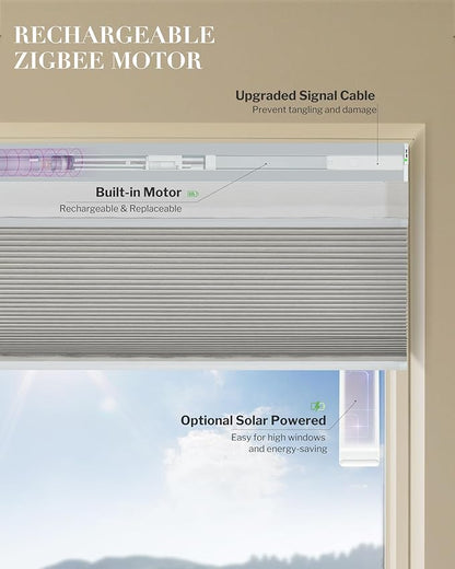 Graywind Motorized Day Night Cellular Shades with Remote, Smart Honeycomb Blinds Compatible with Alexa & Google Home, Custom Size Blackout/Privacy for Bedroom, Living Room & Home Office, Grey