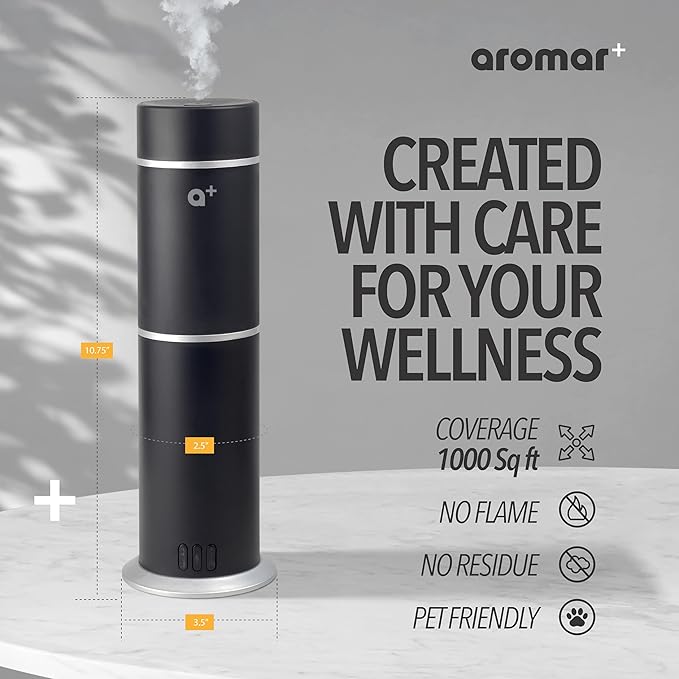 AROMAR Smart Waterless Oil Diffuser - Cold-Air Essential Scent Machine, App-Controlled, Covers 1000 Sq.Ft - Includes 'New York' Scent - Perfect for Home, Office, & Business use - Black