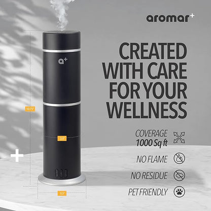 AROMAR Smart Waterless Oil Diffuser - Cold-Air Essential Scent Machine, App-Controlled, Covers 1000 Sq.Ft - Includes 'New York' Scent - Perfect for Home, Office, & Business use - Black