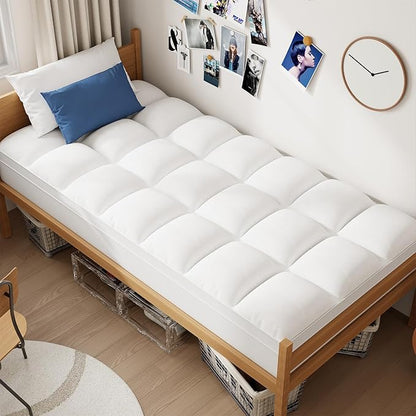 ELEMUSE Twin XL Mattress Topper for College Dorm Room Essentials, Thick Extra Long Twin Mattress Pad for Back Pain Relief, Plush Pillowtop with Elastic Deep Pocket, Overfilled Down Alternative Filling