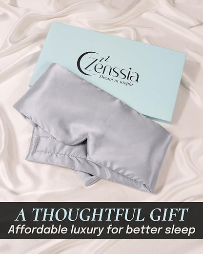 Zenssia Satin Sleep Mask for Women and Men, Lightweight Padded Eye Mask with Adjustable Strap, Comfort Blackout for Travel and Nap - Silver Grey