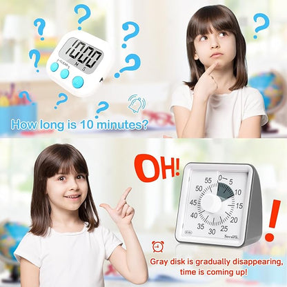 Secura 60-Minute Visual Countdown Timer for Kids & Adults, Classroom Time Management Tool (Gray & Dark Gray)