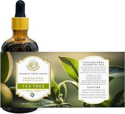 Luxurious Tea Tree Essential Oil by Enhanced Essentials|Concentrated,Natural and Slow Distilled Oils for Hair & Skin Care, Home Cleaning,Soap & Candle Making| Ideal for Businesses|3.38 fl oz (100 ml)