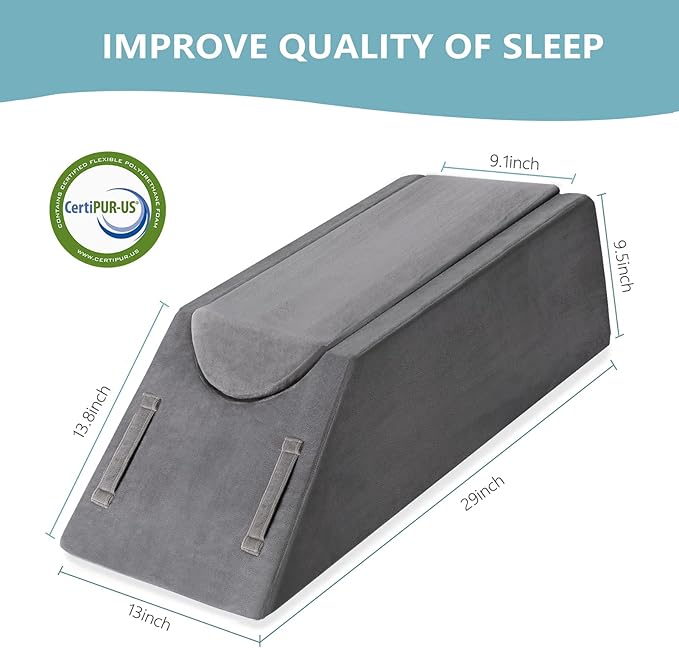 UBBCARE Leg Elevation Pillow for Leg/Knee Surgery Recovery, Memory Foam Leg Pillow with Velvet Washable Cover, Grey