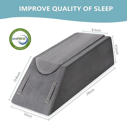 UBBCARE Leg Elevation Pillow for Leg/Knee Surgery Recovery, Memory Foam Leg Pillow with Velvet Washable Cover, Grey