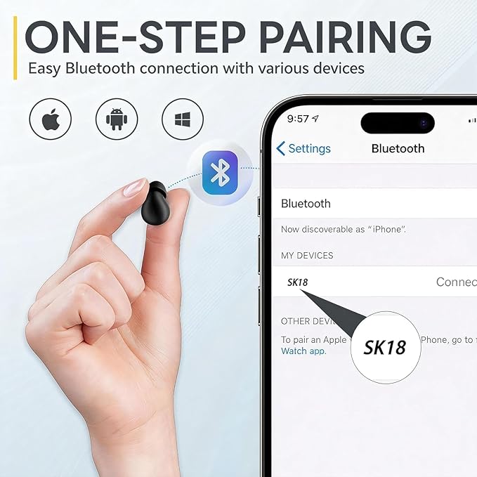 Mini Invisible Earbuds Wireless Bluetooth, Small Earbuds for Small Ears Canals, Tiny Discreet Sleep Headphones for Side Sleepers, Comfortable Noise Canceling Earphones for Work Gym, Black