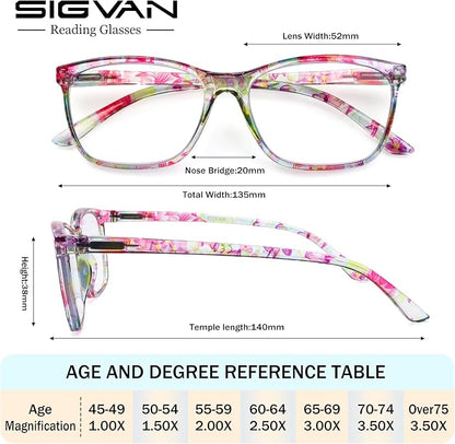 SIGVAN Ladies Reading Glasses Blue Light Blocking Spring Hinge Fashion Pattern Print Eyeglasses for Women