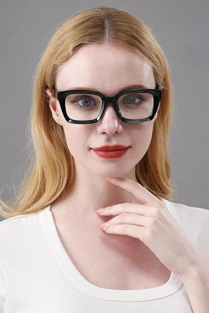 REAVEE 2 Pack Oprah Style Oversized Reading Glasses for Women Men Blue Light Blocking, Ladies Stylish Retro Square Large Computer Readers (Black/Black 1.5x)