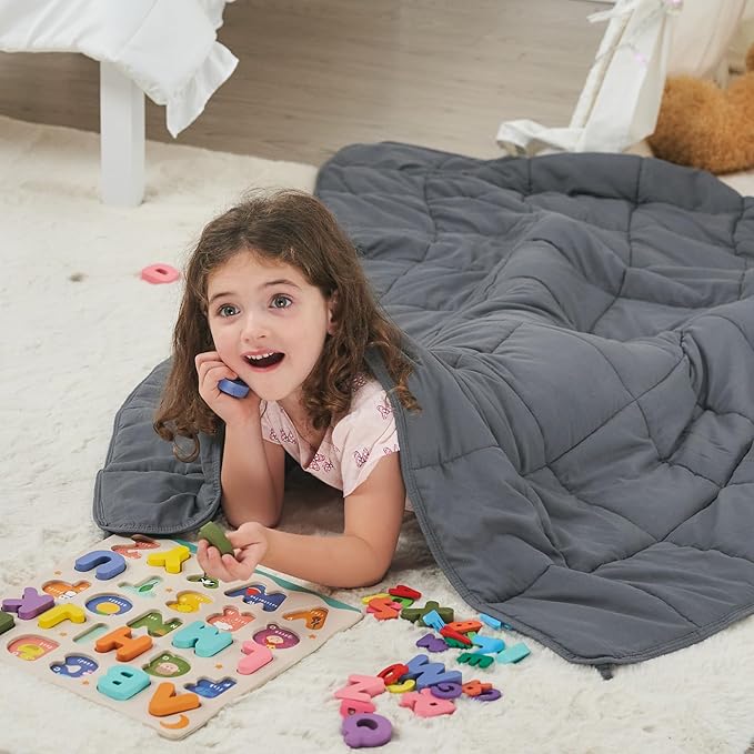 BETU Weighted Blanket (36''x48'' 3lbs Grey Small Size & 24''x29'' 5lbs Grey Weighted Lap Blanket) 2 Pieces Bundled, Cooling Heavy Blanket with Premium Glass Beads, Soft Thick Blankets for Sleep.