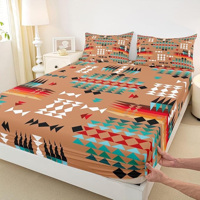 Lattice Kids Queen Size Fitted Sheet,Geometric Plaid Patchwork Room Decor,Simple Modern Abstract Boys Girls Bed Sheets,Pink Green Bedding Set,2 Pillowcases(No Flat)