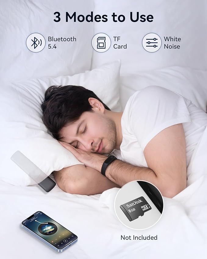 Bone Conduction Under Pillow Speaker Blutooth for Sleeping - Intuitive Glow-Guide, 3 Timers, 6 Soothing Sounds, White Noise Sound Machine for Adult, Kids, Side Sleeper, Podcasts & Audiobooks