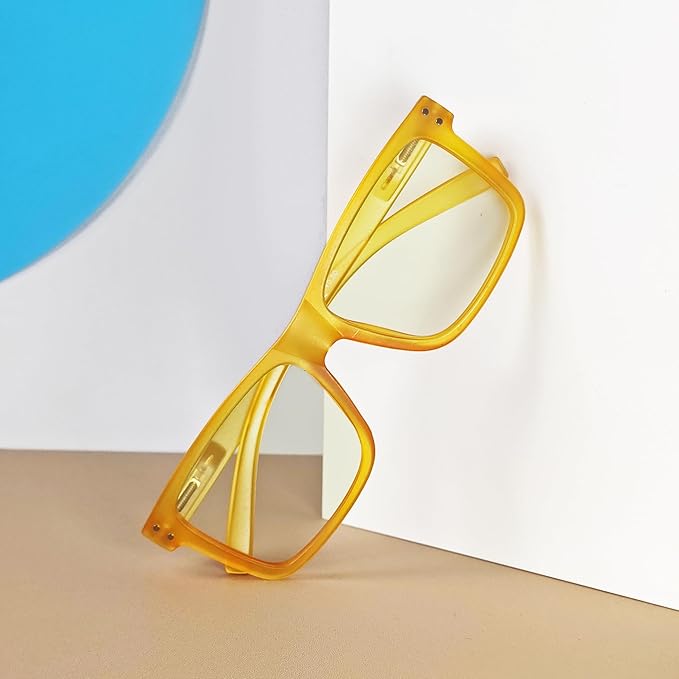 Eyekepper Oversized Reading Glasses Square Large Blue Light Readers for Men Women - Yellow +1.00