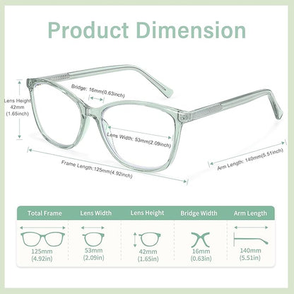 Madison Avenue TR90 Blue Light Blocking Glasses Anti Eyestrain UV Glare Blue Light Glasses for Women TV Phone Computer Gaming Eyeglasses (Transparent Green)