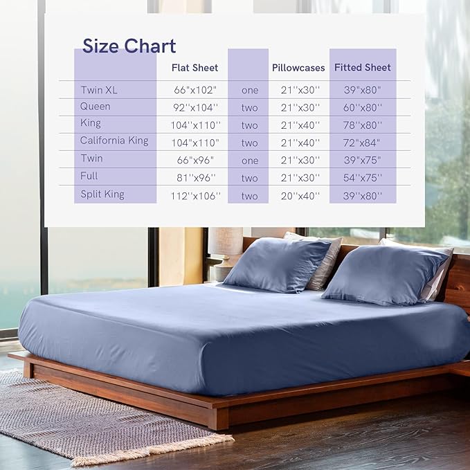 YnM Cooling Bed Sheet Set with 100 Percent Rayon Derived from Bamboo, 500TC Fabric with 2 Pillowcases and Flat Sheet, Deep Pocket Fit 19'', Silky-Soft & Sweat Wicking, 4 Piece (King, Blue Grey)