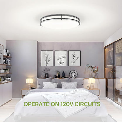 ASD LED 24" Oval Flush Mount Lighting, Close to Ceiling Light Fixture | 5CCT, Dimmable, ETL Listed | 38W 3289LM 2700-5000K 120V | Low Profile Double Ring Lamp | Nickel, 2 Pack