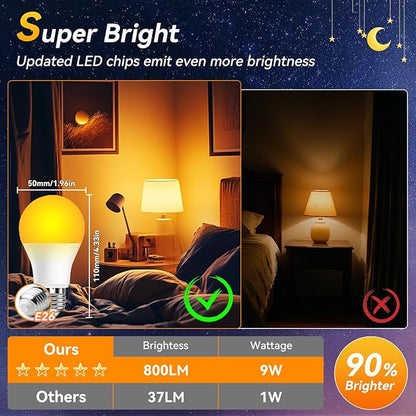 Neporal Amber Sleep Light Bulbs 1800K 8PK, 9W 60 Watt Equivalent, 99.96% Blue Blocking Soft Warm Light Bulbs A19, Amber Night Light E26 for Bedroom and Baby Nursery Light