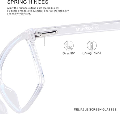 ANDWOOD Blue Light Blocking Glasses Men Women Computer Filter Large Frame Bluelight Blocker Anti Blue Ray Lightweight AR002