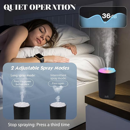 Portable Mist Humidifier Auto Shut-Off USB Powered 220ml Small Desktop Humidifiers with Colorful Light 2 Cool Spray Modes for Bedroom Office Car (Black)