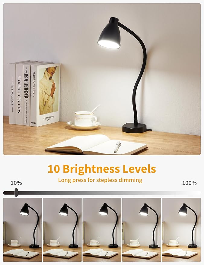 BOHON Reading Lights for Books in Bed, 5 Color 10 Brightness, Without Install Bedside Lamp, Half Hour Auto-Off Timer, Flexible Neck Wall Lamps for Bedroom Headboard Office Home (Black)