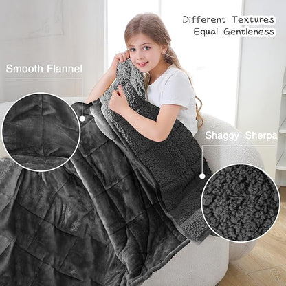 Aemicion Weighted Blanket for Adults (10lbs,48"x72",Dark Grey on Both Sides) Twin Size Sherpa Fleece Heavy Blanket for Sleeping Perfect for 80-110lbs,Machine Washable