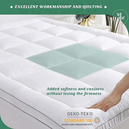 GRT Pillowtop Mattress Topper King Size, Rayon from Bamboo Mattress Cover Padded with 900gsm 3D Snow Down Alternative Filling, Extra Thick Mattress Pad King for Back Pain