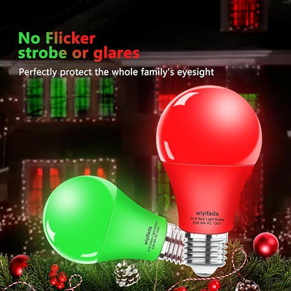 2 Pack A19 LED Red Green Light Bulbs,9W Christmas Light Bulbs Replace to 100W, 120V E26 Dimmable Colored Light Bulb for Halloween， Home Lighting, Party Decoration, Holiday Lighting
