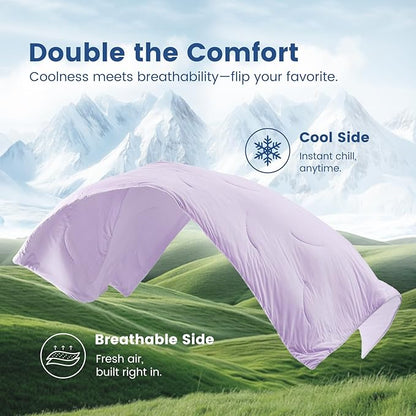 Cozy Bliss Deluxe Dual-Sided Cooling Comforter King Size, Ultra-Soft Lightweight Breathable Silky Cooling Blankets with Q-Max>0.45 for Bedroom, Hot Sleepers & Night Sweats, Lavender Purple, 106"x90"