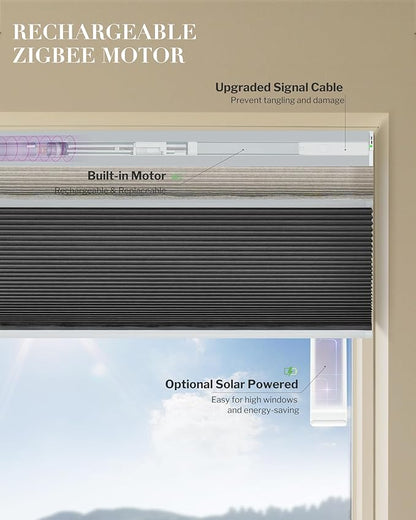 Graywind Motorized Day Night Cellular Shades with Remote, Smart Honeycomb Blinds Compatible with Alexa & Google Home, Custom Size Blackout/Privacy for Bedroom, Living Room & Home Office, Custom Fabric