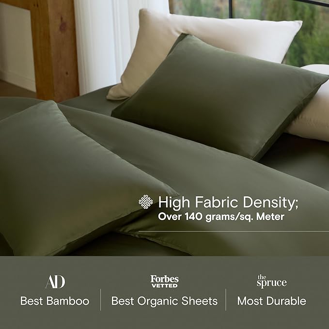 DOZ Duvet Cover Set, 100% Viscose derived from Bamboo, Organically Grown, Buttery Soft, Cooling Duvet Covers, High GSM, 1 Duvet Cover and 2 Pillowcases, 90"x90" (Olive, Full/Queen)
