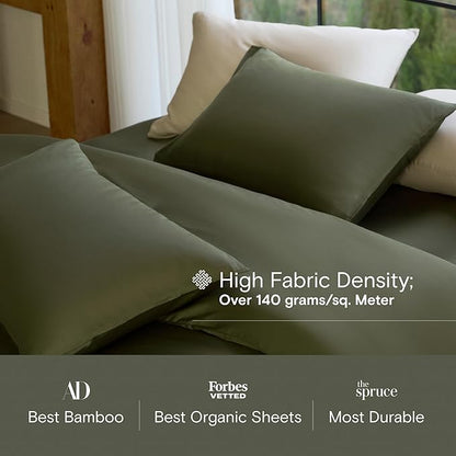 DOZ Duvet Cover Set, 100% Viscose derived from Bamboo, Organically Grown, Buttery Soft, Cooling Duvet Covers, High GSM, 1 Duvet Cover and 2 Pillowcases, 90"x90" (Olive, Full/Queen)
