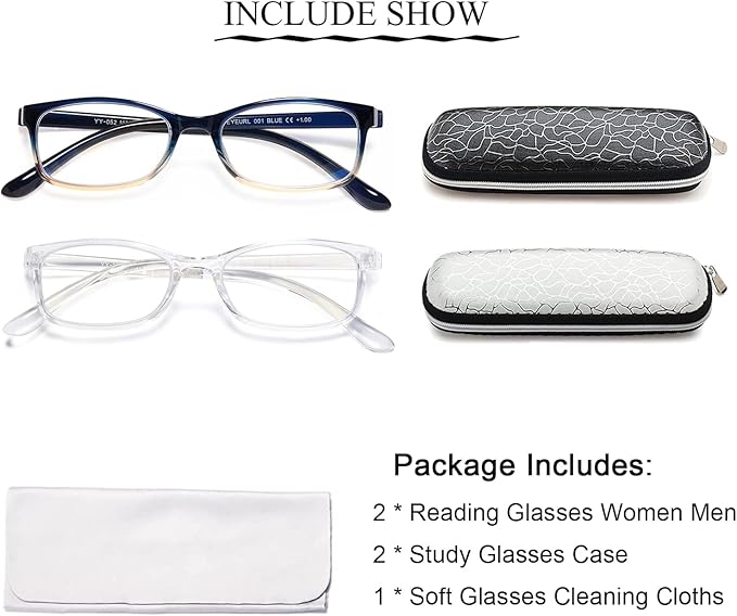 EYEURL 2 Pack Reading Glasses for Women Men, Blue Light Blocking Lightweight TR90 Readers Filter Glare/UV Rays/Eyestrain, 2.75
