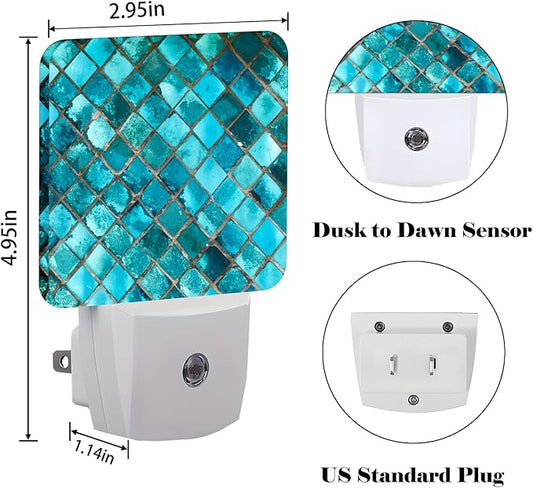 Turquoise Blue Night Light,Plug Into Wall Decor for Stairway,Hallway,Kitchen,Dusk to Dawn Sensor Nightlights for Boys/Girls/Women/Men Room Gifts