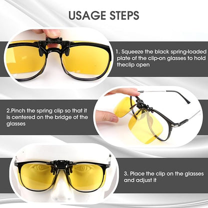 Clip on Polarized Night Vision Driving Glasses Flip up Sunglasses UV-400 to Wear Over Glasses for Night Driving