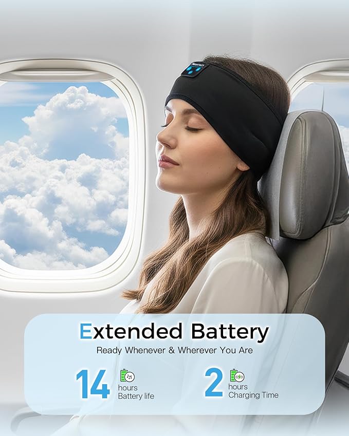 Sleep Headphone Bluetooth 5.4 Headband, Wireless Earphones Sweat Resistant with Ultra-Thin HD Stereo Speakers, Soft & Breathable Headband for Side Sleepers, Workout, Meditation, Travel