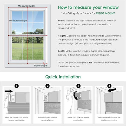LazBlinds No Tools No Drill Cordless Cellular Shades, Blackout Light Blocking Honeycomb Shades for Home, Thermal Insulation Blinds for Windows, 32" W x 48" H, Beige