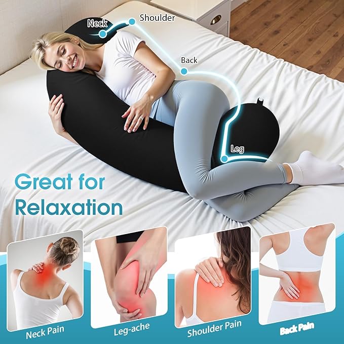 Body Pillow, Long Pillow, Memory Foam Body Pillow, C-Shaped Side Sleep Pillow, Machine Washable Pillowcase, Black-35”×10”