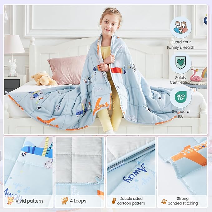 HOSUKKO Weighted Blanket - 2 lbs Cooling Blue Airplane Heavy Blanket - Small Size Breathable Blanket for Hot Sleepers(36 * 48 inches, 2 lbs)